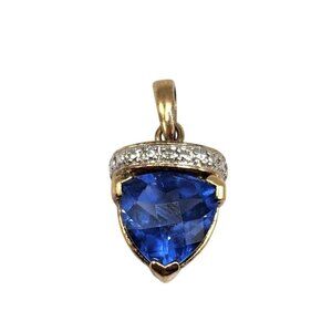 925 Sterling Silver, Gold Plated Triangle Cut Synthetic Tanzanite & CZ Pendant
